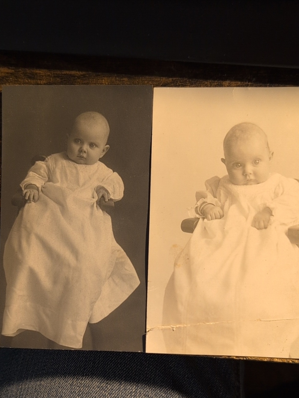 Vintage 1914 Sepia Baby Portraits in White Gowns